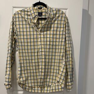 J. Crew Men's Casual Yellow and Blue Check Shirt